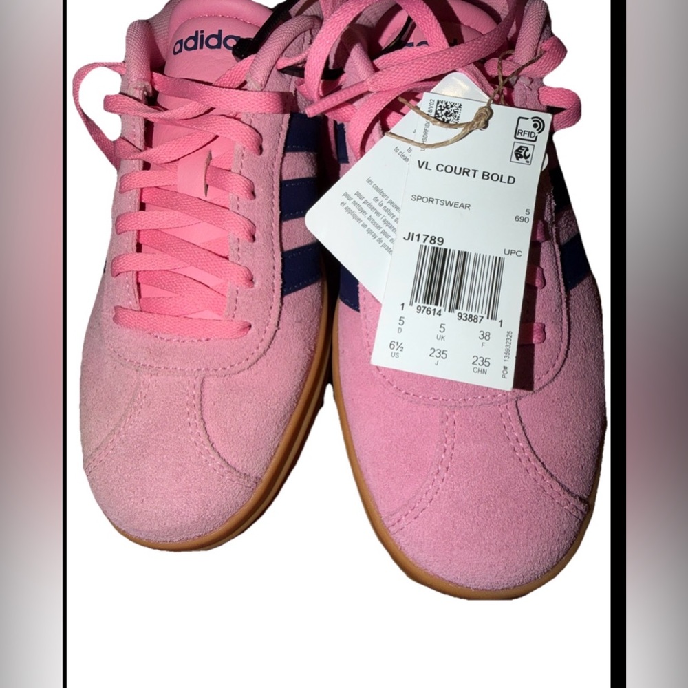 NWT Adidas VL Court Bold Platform Sneakers Bliss Pink / Dark Blue Gold Size 6.5 - Picture 8 of 8